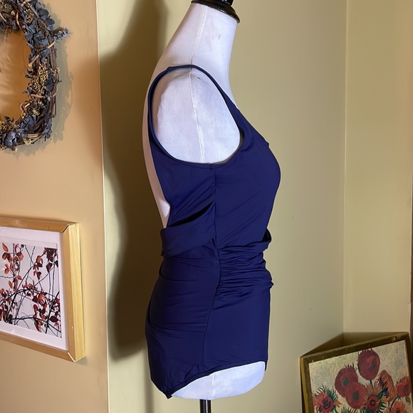 DKNY Size 14  Elegant Classic Swimsuit Wrap Layered Mallot ScoopNeck $89 NEW - Picture 2 of 15